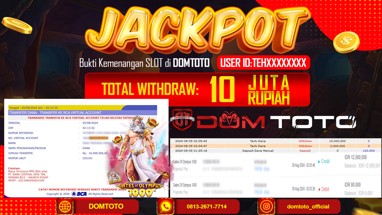 JACKPOT SLOT PRAGMATIC GATES OF OLYMPUS 1000 05 AGUSTUS 2024